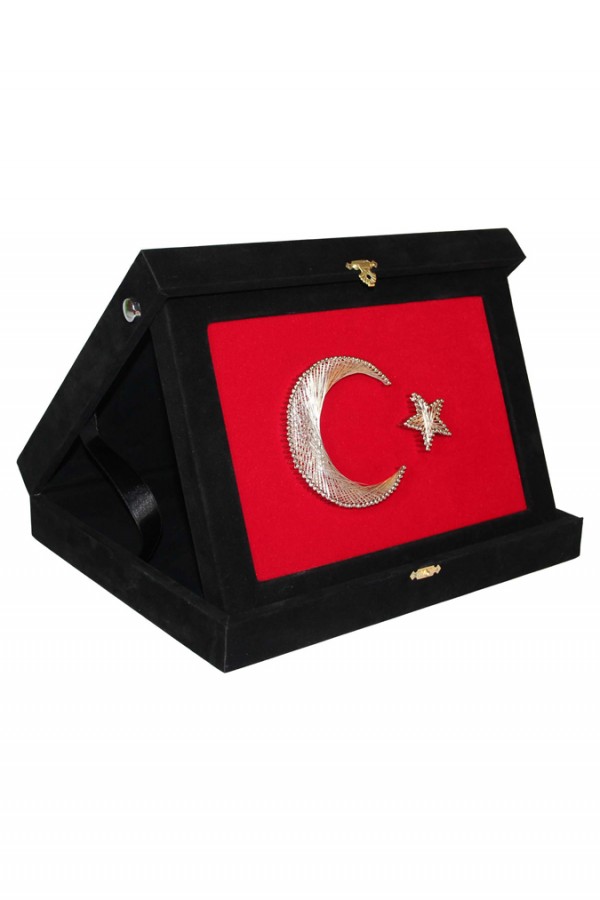 Lüx Ayyıldız Filografi Siyah Kadife Kutulu Plaket