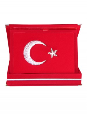 Ekonomik Ayyıldız Filografi Kırmızı Kadife Kutulu Plaket