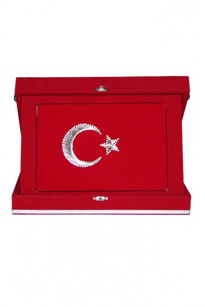 Lüx Ayyıldız Filografi Kırmızı Kadife Kutulu Plaket