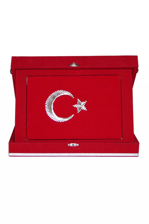 Lüx Ayyıldız Filografi Kırmızı Kadife Kutulu Plaket