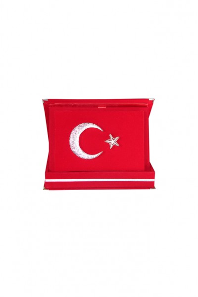 Mini Ekonomik Ayyıldız Filografi Kırmızı Kadife Kutulu Plaket